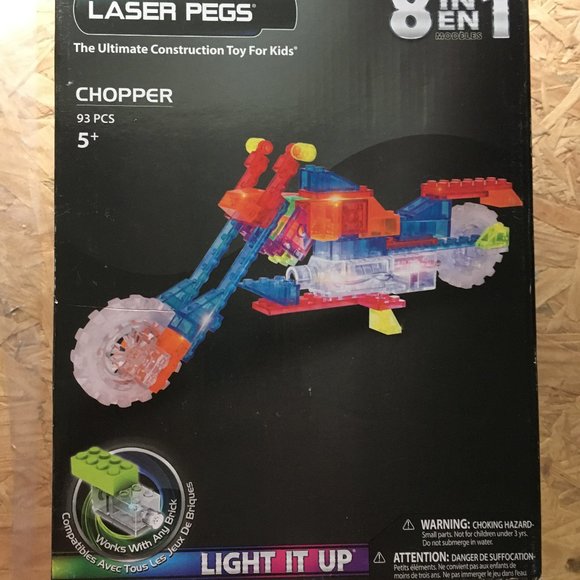 NEW Laser Pegs CHOPPER 8 IN 1 LED LIGHT UP BUILDING BLOCKS SET MOTORCYLE - Picture 1 of 2